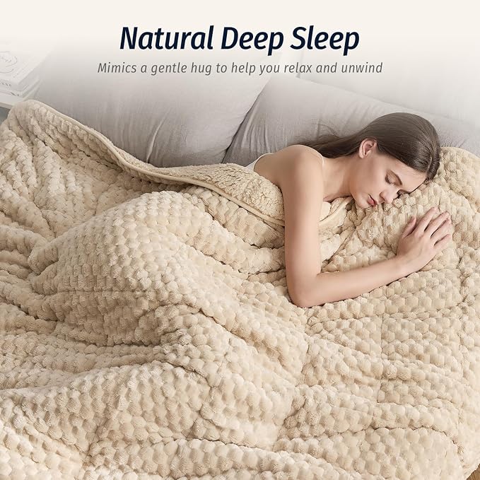 Fleece Weighted Blanket for Adults 48" x 72" 15lbs Fuzzy Blankets Khaki | Dual Sided Soft Sherpa Weighted Blankets, 3D Imitation Turtle Shell Warm Jacquard Flannel Heavy Blanket for Couch and Bed