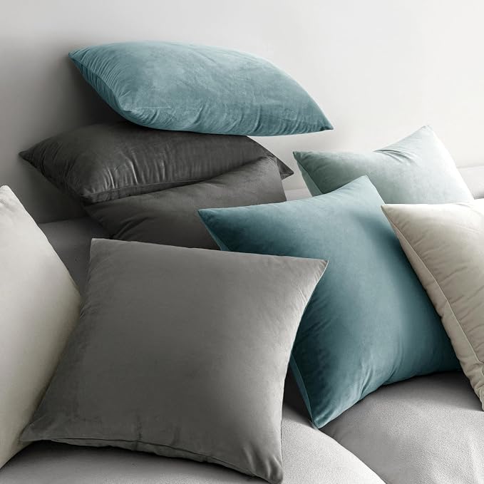 MIULEE Velvet Throw Pillow Covers 18x18 Inch Pack of 2 Greyish White | Soft Solid Decorative Pillow Covers, Modern Luxury Home Decor, for Couch Chair Sofa Bedroom Livingroom