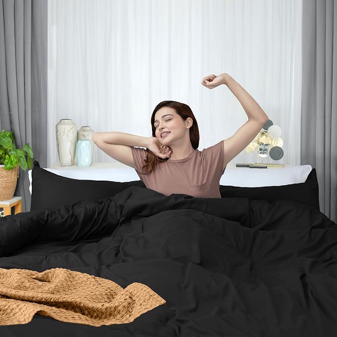 Duvet Cover Full, 3 Piece Cotton Like Polyester With Zipper Closure, Black | Extra Soft and Breathable, Wrinkle & Fade Resistant, Includes Duvet Cover and 2 Pillow Shams, Comforter Not Included, OekoTex