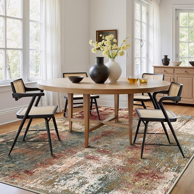 RELEANY Washable 6'x9' Abstract Area Rug for Living Room Rustic Brown | Carpet for Bedroom, Kitchen, Office, Hallway and Entryway, Printed Pattern, Non‑Slip, Soft, Stain‑Resistant, Easy to Clean