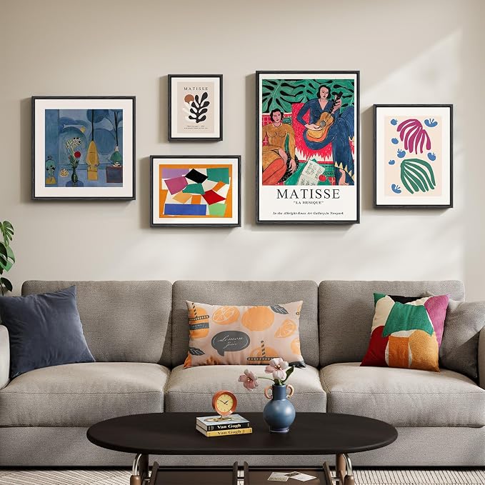 Large Framed Colorful Matisse Canvas Wall Art for Living Room, 5 Piece | Abstract modern, Botanical painting prints, Geometric aesthetic, Fine art style, Dining room, Office decor