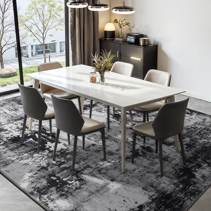 Rugflix 5x7 Area Rugs for Living Room, Washable Black Grey Dark Large Rug | Machine Washable; Stain-Resistant; Low Pile; Non-Slip; Modern Abstract; Carpet for Bedroom Dining Office Nursery Home