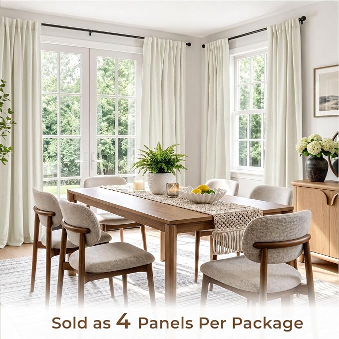 INOVADAY 4 Panels Set Beige White Blackout Curtains 84 Inches Living Room | Linen Textured, Light Blocking, Room Darkening, Thermal Insulated, Back Tab Top, Window Curtains for Living Room, W42xL84