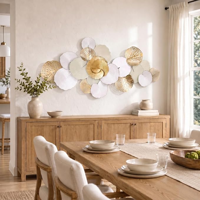 Axioglo 67" Large Wall Decor 3D Lotus Leaf Metal Wall Art for Living Room | 67" x31" metal wall decor with layered metal texture, mounting hardware, two-way display