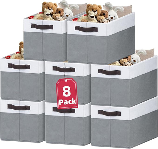8 Pack Closet Organizers and Storage Bins - Extra Large Storage Baskets for Organizing - Clothes Storage Bins for Shelves -Foldable Organizer Bins Totes for Toy Blanket, Dorm Room Essentials
