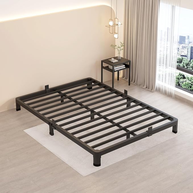 MAF 4 Inch Full Size Metal Platform Bed Frame with Round Corner Legs | Mattress Slide Stopper, 3000 LBS Heavy Duty Steel Slats Support, Noise Free, No Box Spring Needed, Easy Assembly, Anti-Slip