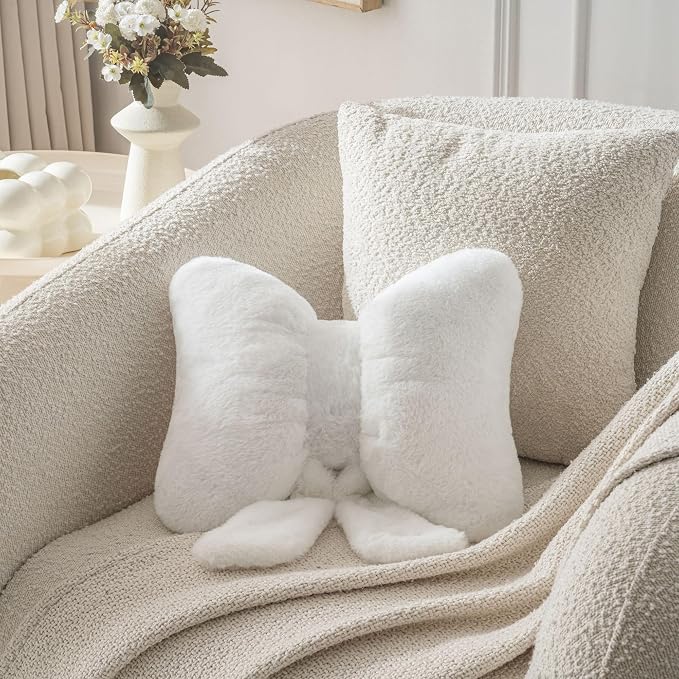 Bow Pillow Throw Pillows Butterfly Shaped Decorative Cute Pillows for Bed Sofa Cute Home Decor,White 10 * 8inch