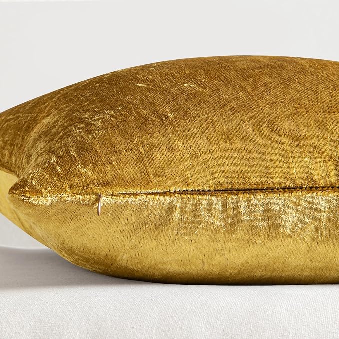 MIULEE 24x24 Inch Pack of 2 Euro Velvet Throw Pillow Covers Golden | Soft Solid Decorative Euro Sham, Modern Luxury Home Decor, for King Bed Sofa Couch Bedroom Livingroom