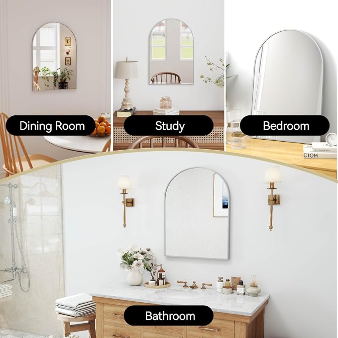 30x20 Bathroom Mirror Arch Wall Mounted/Against Aluminum Frame Silver | HD Crystal Clear No distortion Tempered Glass,Make-Up Vanity Mirrors for Bedroom,Entryway,Bathroom,Living Room