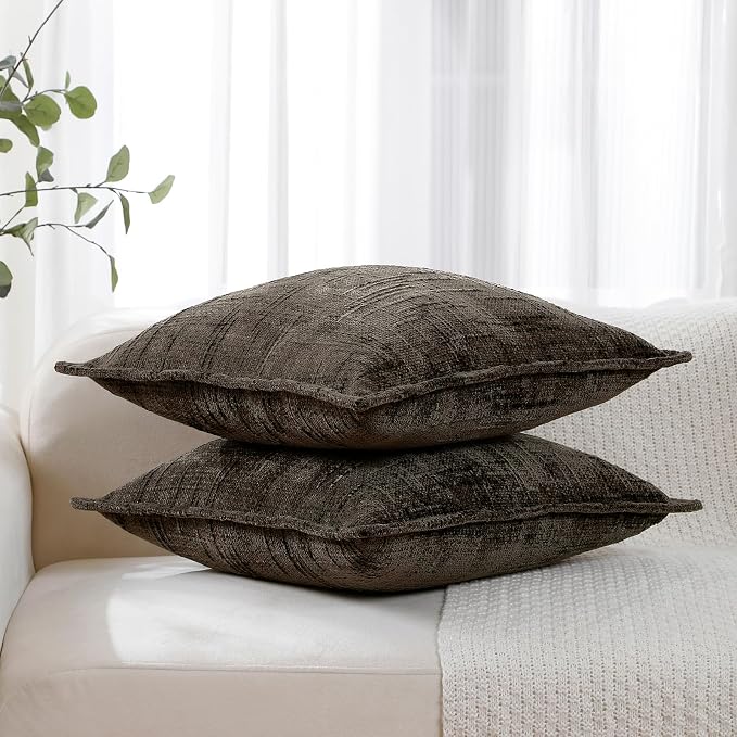 HPUK Chenille Throw Pillow Covers 18x18 Inch, Soft Woven Texture, Set of 2 | Plush woven texture, invisible zipper, couch sofa bed bedroom living room decor, square cushion covers, inserts not included