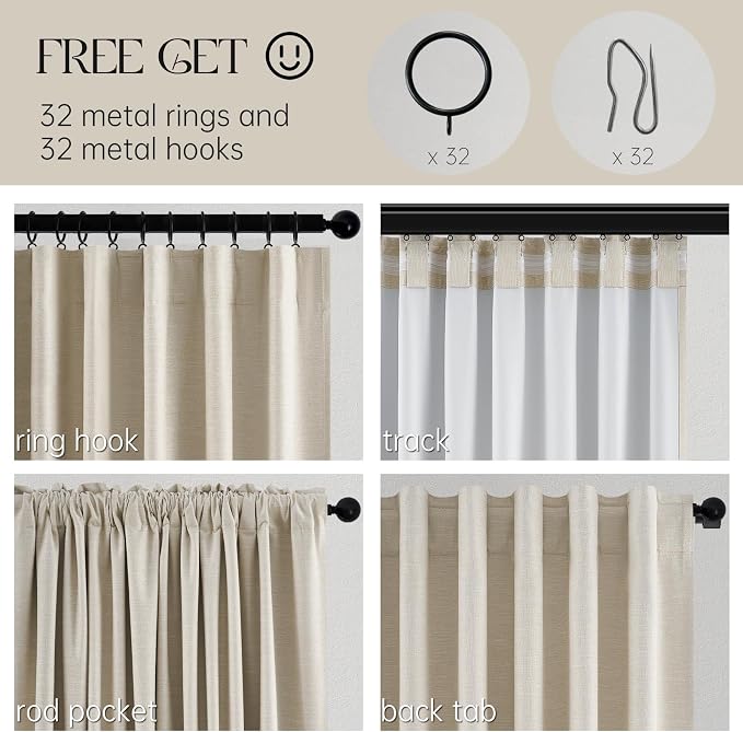 Topfinel Beige 90 Inch Thermal Blackout Curtains for Bedroom Window Nursery, Ivory Soundproof Burlap Doorway Curtains Privacy Noise Cancelling Boho Linen Drapes 2 Panels Rod Pocket/Back Tab/Hook Belt