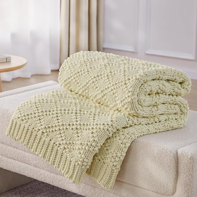 Anysay Knitted Weighted Blanket for Adult, Chunky Knit Throw 36''*48'' 3lbs | Cooling Weighted Blanket for Sleep Breathable Machine Washable Fall Heavy Blanket for Room Decor(Cream White)