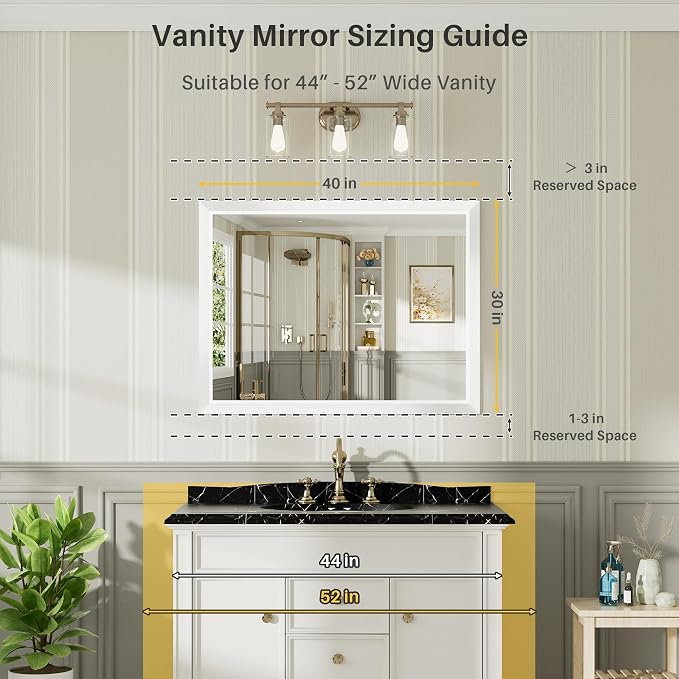 Bathroom Wall Mirror, White Metal Frame, 40x30 Inch | Anti-rust, HD tempered glass, for bathroom vanity, bedroom, living room, horizontal or vertical mount
