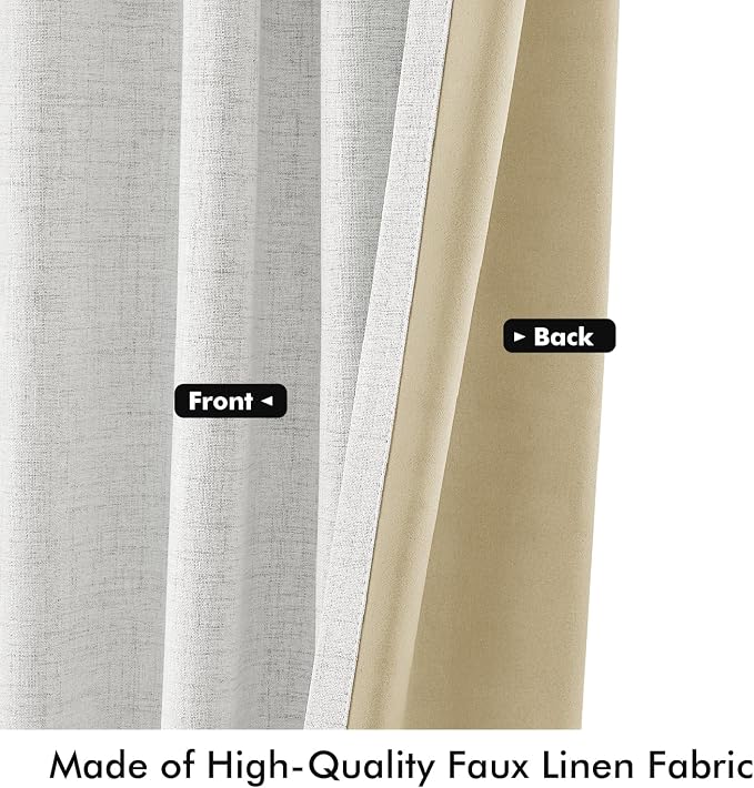 MIULEE 100% Blackout Linen Curtains 42 x 84 Inch Heathered White 2 Panels | Thermal Insulated, Room Darkening Drapes for Bedroom Living Room, Back Tab Rod Pocket Pinch Pleated, Solid Luxury Decor