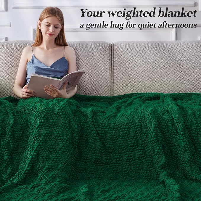 Anysay Knitted Weighted Blanket for Adult, Chunky Knit Throw 40''*60'' 7lbs | Cooling Weighted Blanket for Sleep Breathable Machine Washable Fall Heavy Blanket for Room Decor(Green)