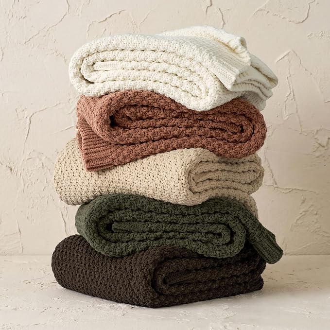 EVERGRACEHOME Chunky Chenille Knit Throw Blanket, 50 x 60, Terracotta Clay | Sculpted Moss Stitch, Chic Modern Farmhouse, All-Season Warmth, OEKO-TEX® Certified, Elegant Blanket for Couch, Bed, Sofa