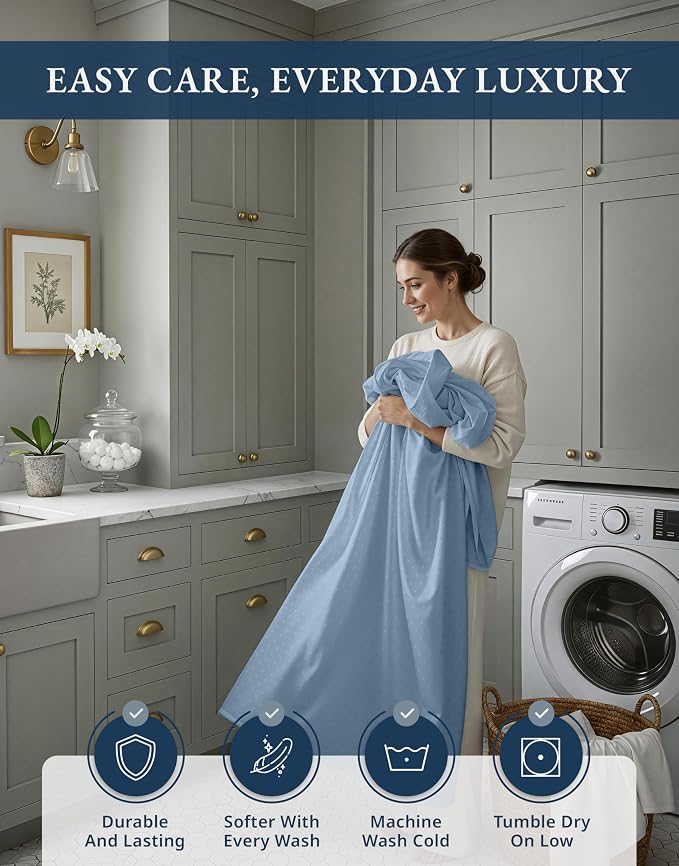 LANE LINEN Extra Deep Pocket King Sheets Sateen Weave - French Blue | 100% Cotton Sheets King - 4-Piece Set, For A Luxurious Night's Sleep, For Guests And Everyday Use, Luxe Sheen,