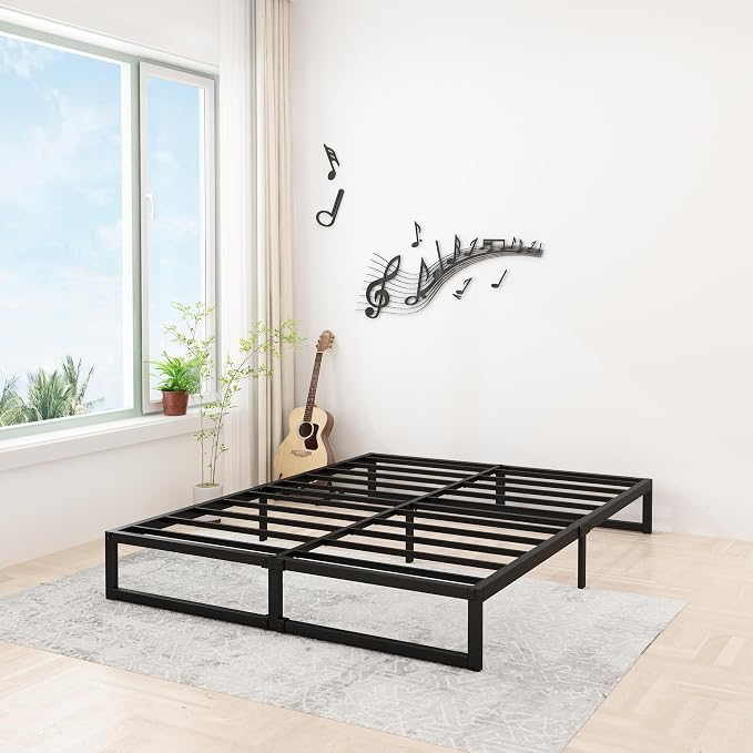 Lutown-Teen 12 Inch California King Bed Frames with Steel Slat Support | Heavy Duty Metal Cal King Platform for Mattress Foundation, Noise Free, Easy Assembly, Black