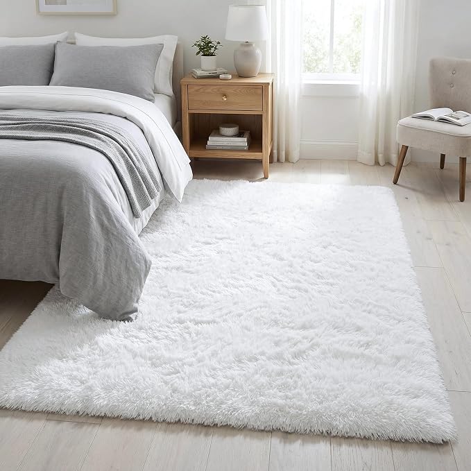 Soft Modern Indoor Shaggy Area Rug for Bedroom Livingroom Dorm Kids Room Home Decorative, Non-Slip Plush Fluffy Furry Fur Rugs Comfy Nursery Accent Floor Carpet 3x5 Feet, White