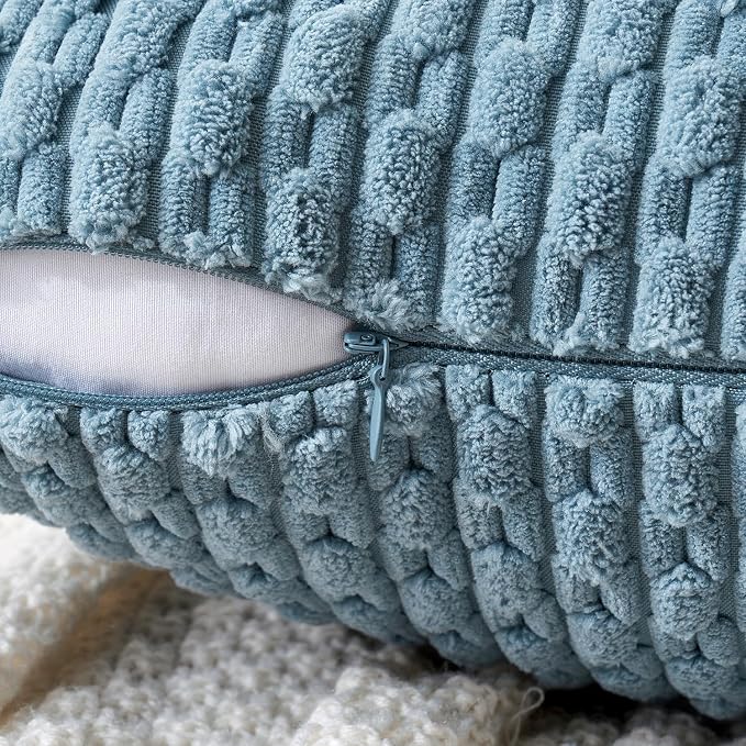MIULEE Lumbar Decorative Throw Pillow Covers 12x20 Blue Grey Corduroy | Textured Striped Pack of 2 Striped Pillow Covers Modern Farmhouse Coastal Home Decor for Couch Bed Sofa Living Room