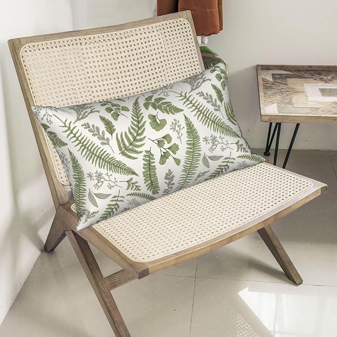 Sage Green Spring Pillow Covers 12x20 Inch 2 Pcs Vintage Leaf Plant Decor Throw Pillows Tropical Botanical Leaves Seasonal Outdoor Decoration Pillowcase Linen Cushion Cover for Couch Sofa