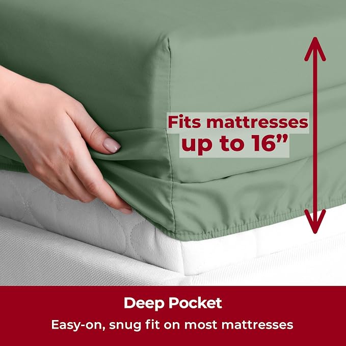 Mellanni Iconic 5-Piece, Ultra Soft Sheet Set (Split King, Sage) | 10M+ Sleepers. Lab-tested: Sleeps Cool, Stays Bright, Strong, Smooth. Good Housekeeping Best Bedding, 7 yrs running.