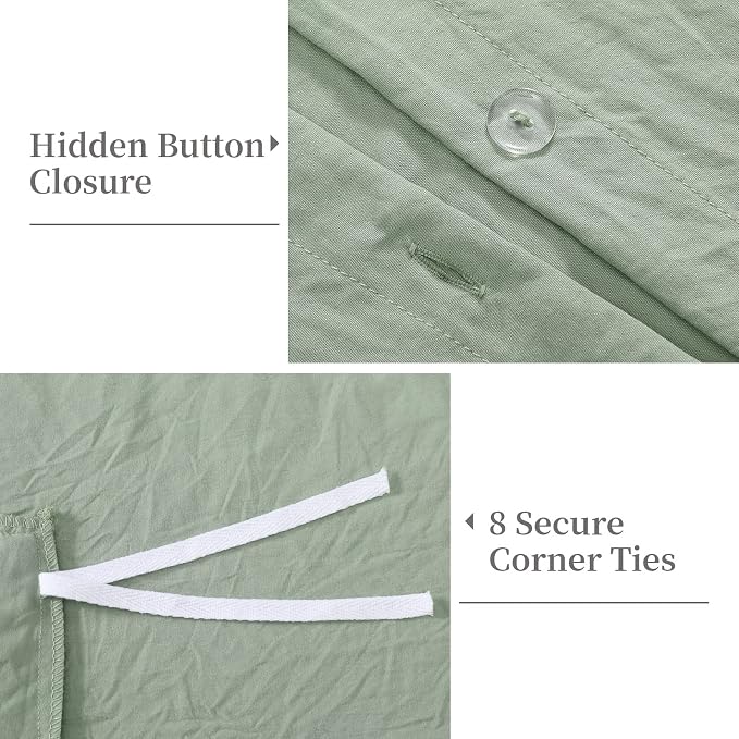 CAROMIO Sage Green Ruffled Duvet Cover Twin, 2PCS Soft Washed Microfiber Vintage French Country Duvet Cover Set for Kids Girls, Sage Green, 68x90 in