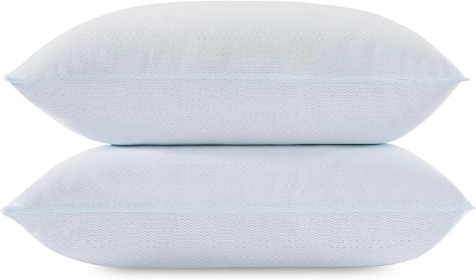 Serta Won't Go Flat Down Alternative Cooling Bed Pillows, Extra Life Foam Core with Medium Support, Perfect for Back, Stomach or Side Sleepers (2 Pack), Standard/Queen, White