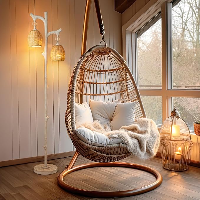 Scenekoy 68" Tall Floor Lamp with Wicker Drum Shade, Foot Switch Dimming | Tree Trunk Washed White Finish, Resin Farmhouse Rustic Standing Lamp with Bulb, Decor for Living Room Bedroom Reading Room