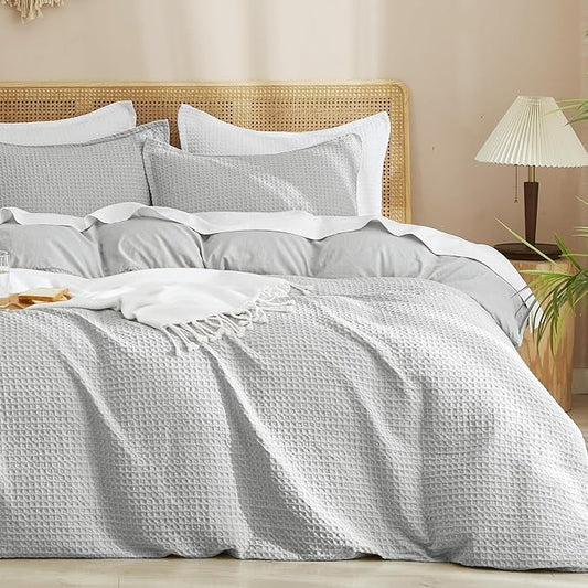 PHF Waffle Duvet Cover King, Ultra Soft & Breathable, 104"x90", Light Grey | 300GSM Fabrie，No Snagging Textured Honeycomb Comforter Cover for All Season 3pcs, Durable Bedding Duvet Set, Home Decor Gift