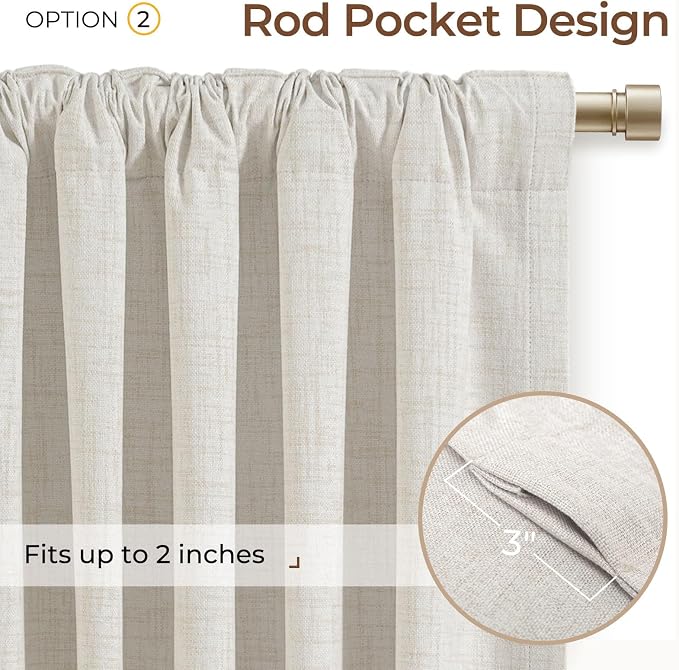 INOVADAY 100% Blackout Linen Curtains for Bedroom 42x84 Inches Beige | Linen Textured, Light Blocking, Room Darkening, Thermal Insulated, Back Tab Top, Window Curtains for Living Room, 4 Panels