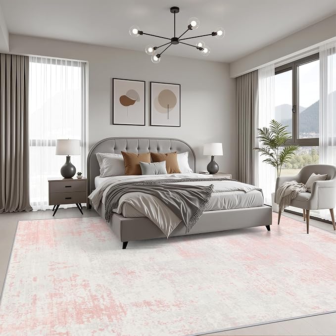 5x7 Area Rug Living Room: Modern Washable Soft Carpet Pink White | For Bedroom Dining Room Farmhouse Nursery Hallway Office,Modern Abstract,Machine washable,Non-Slip,Stain Resistant,Indoor
