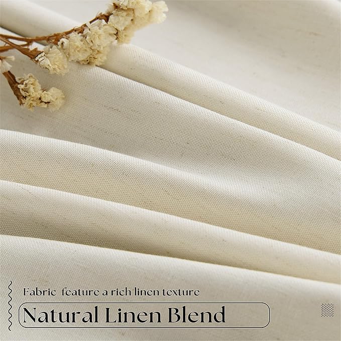 Cream Beige Pleated Black Out Linen 45 Inch Curtains with Liner 2 Panels | 100% Blackout, Memory Trained Pinch Pleat, Thermal Insulated, Noise Reduce, Short Curtains 2 Layers for Kitchen Small Window