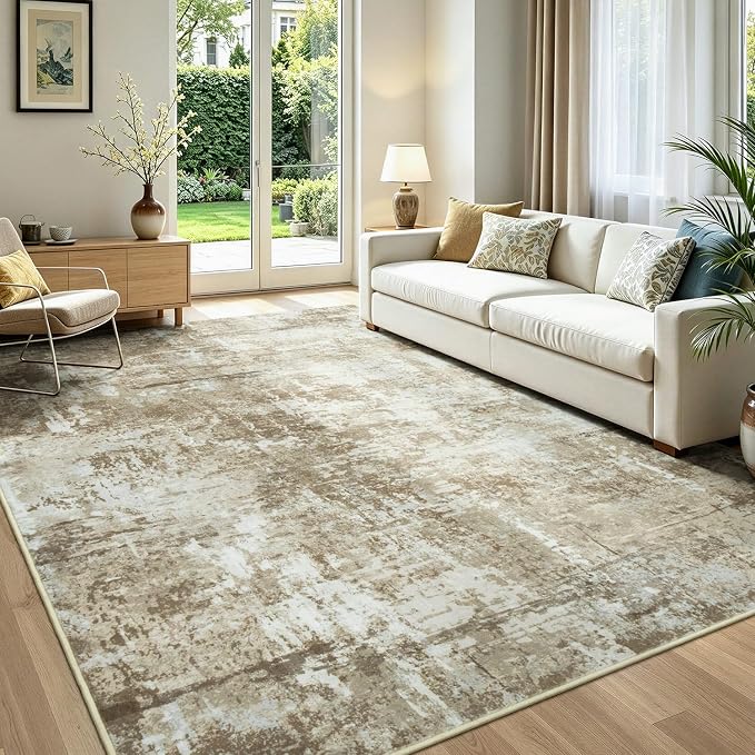 Rugflix 5x7 Area Rugs for Living Room, Washable Brown Large Rug | Machine Washable; Stain-Resistant; Low Pile; Non-Slip; Modern Abstract; Carpet for Bedroom Dining Office Nursery Home