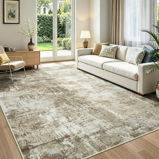 Rugflix 5x7 Area Rugs for Living Room, Washable Brown Large Rug | Machine Washable; Stain-Resistant; Low Pile; Non-Slip; Modern Abstract; Carpet for Bedroom Dining Office Nursery Home