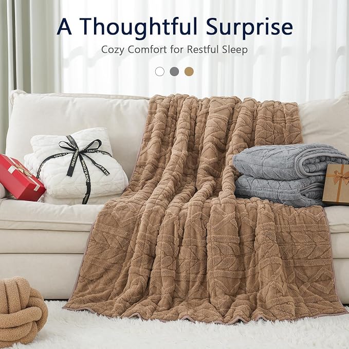 Mr. Sandman Weighted Blankets for Adults, Queen Size 60 x 80 Inches, 15lbs | Machine Washable; Soft Warm Sherpa Fleece; Fluffy Jacquard with Glass Beads; Heavy Throw for Sleep and Calm; Warm Taupe