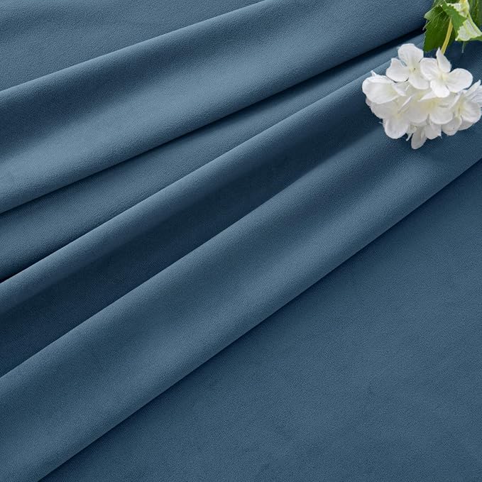 MIULEE Velvet Curtains 50W x 96L 2 Panels Stone Blue Blackout Curtains | Luxury velvet fabric, pinch pleat design, back tab hooks, thermal insulated, blackout light blocking, for living room bedroom