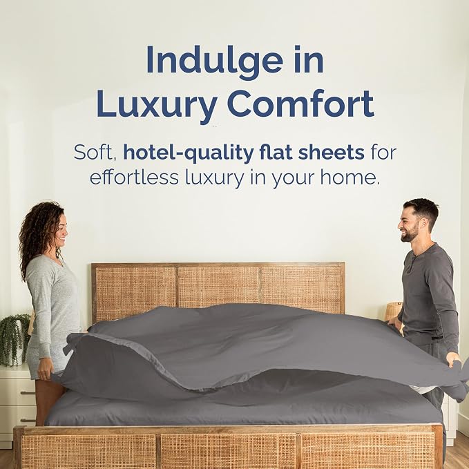 Twin XL Flat Sheet - College Dorm Room - Top Flat Sheet Only - Dark Grey | College Dorm Room Essentials, Ultra-Soft, Breathable & Cooling, Fade & Wrinkle Free, Easy-Care, Stain & Shrink Resistant