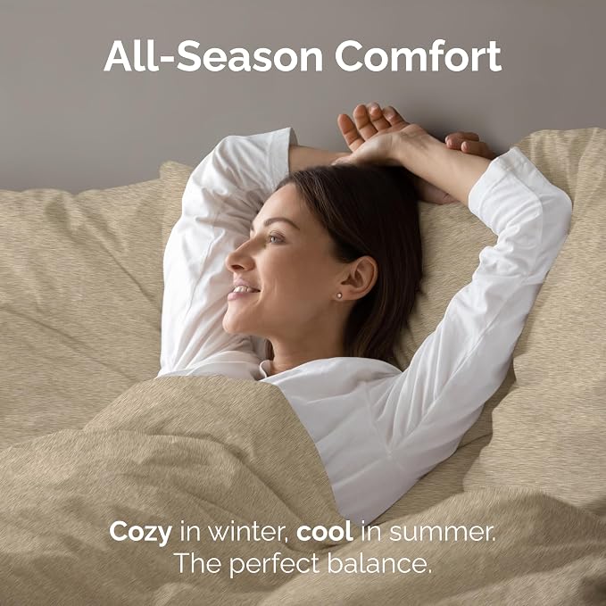 King Flat Sheet - Single Top Flat Sheet Only - Cooling - Heathered Beige | Hotel Luxury Top Flat Sheet Only, Ultra-Soft, Breathable & Cooling, Fade & Wrinkle Free, Easy-Care, Stain & Shrink Resistant