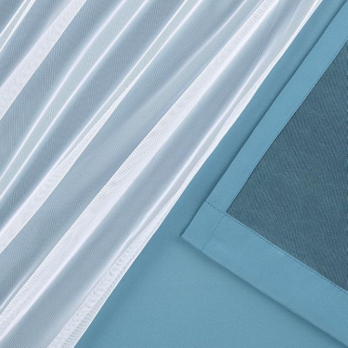 TOWN & COUNTRY LUXE Talia Double Layer Indoor Curtains, Sheer and Room Darkening Blackout, Grommet Top, Energy Efficient, 2-Pack Set, 52"x84", Turquoise
