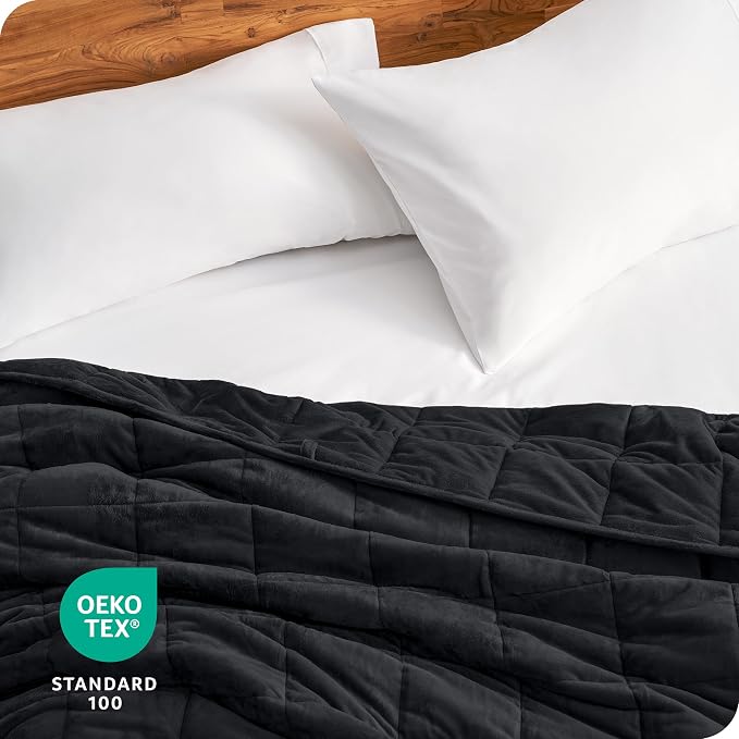 Bare Home Minky Fleece Weighted Blanket (Black, 80"x87" 25lbs) | King Size for Adults, Minky Fleece, Premium Heavy Blanket Nontoxic Glass Beads