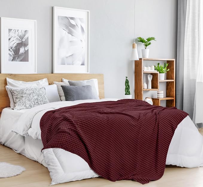 Utopia Bedding 100% Cotton Waffle Blanket King Size Burgundy, 90x108 Inch | Lightweight Breathable Cozy Summer Bed Blanket Home Decor Gift for Women and Men