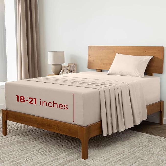 Mellanni Iconic 3-Piece, Ultra Soft Sheet Set (Twin XL, Beige) | 10M+ Sleepers. Lab-tested: Sleeps Cool, Stays Bright, Strong, Smooth. Good Housekeeping Best Bedding, 7 yrs running.