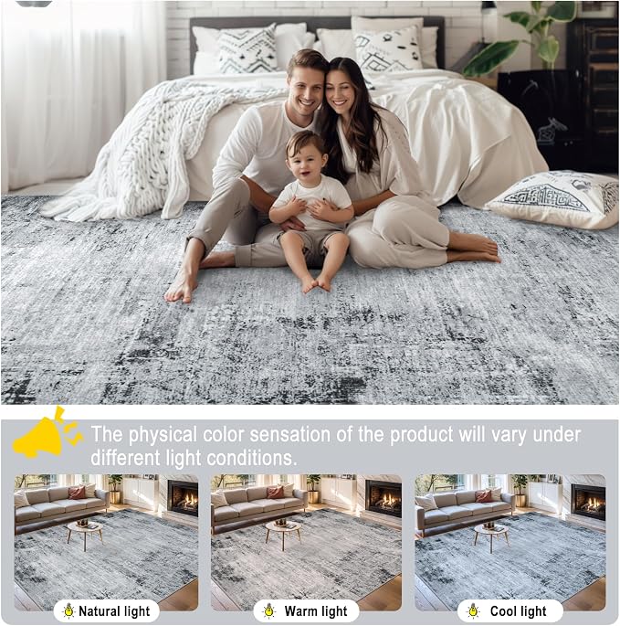 PLHXFR 10x14 Area Rug Living Room: Modern Abstract Washable Carpet Black | For Bedroom Dining Room Farmhouse Nursery Home,Machine washable,Non Slip,Large Soft Neutral,Stain Resistant, Indoor Floor