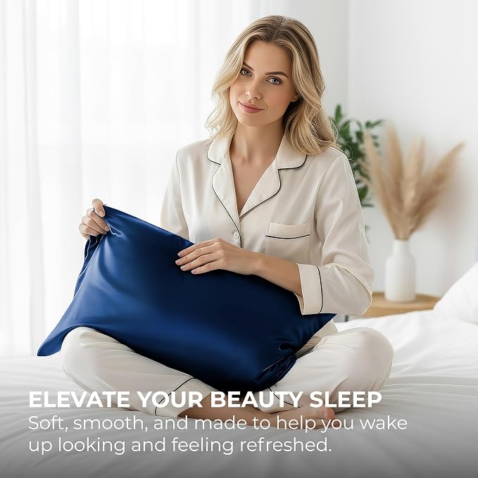 Satin Pillowcase 2 Pack - King Size (20"x40", Navy) - Silky Pillow Cases for Hair and Skin - Satin Pillow Covers with Envelope Closure - Extra Soft Premium Microfiber