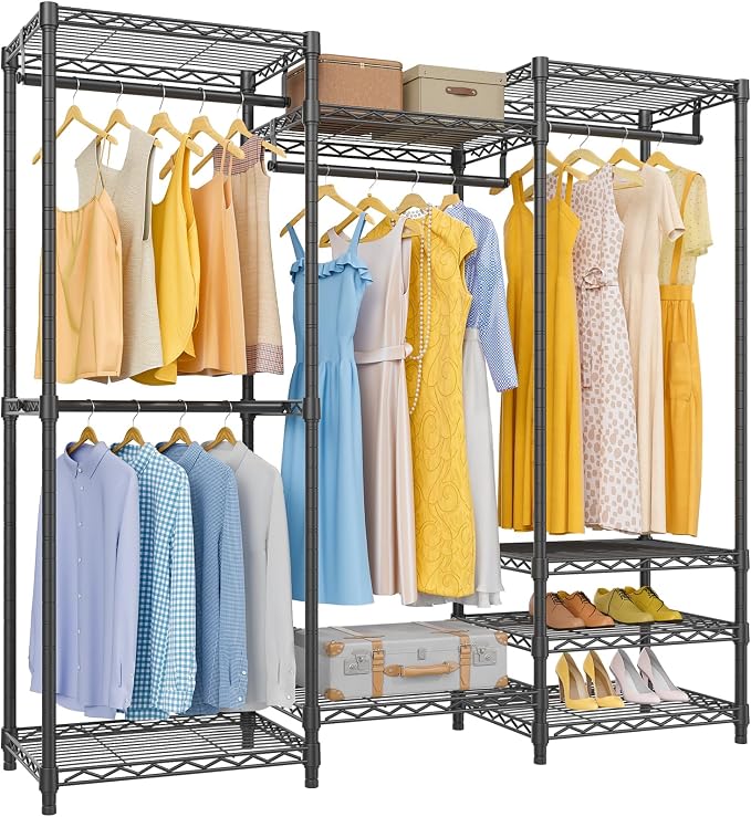 VIPEK V5 Medium Freestanding Clothes Rack, Modular Closet System, Black | 790 lbs Load, 4 x 19.5 in hanging rods, 8 x shelves (2 adjustable), Supports expansion with accessories