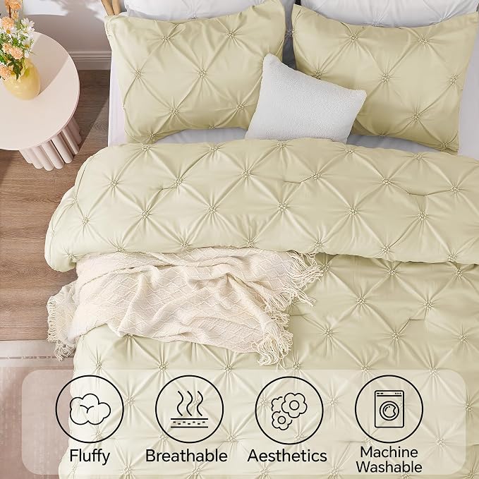 BEDELITE Twin Comforter Set Beige,Lightweight & Soft Comforter | Pintuck Boho Bedding, Warm & Cute Bed Set for All Season,With 1 Pillowcase
