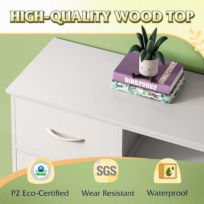 WLIVE LED Dresser TV Stand for 65 Inch TV, 8 Drawers, White | Fits TVs up to 65 inch, 8 fabric drawers, LED chest of drawers, Built-in power outlet, Living room or bedroom