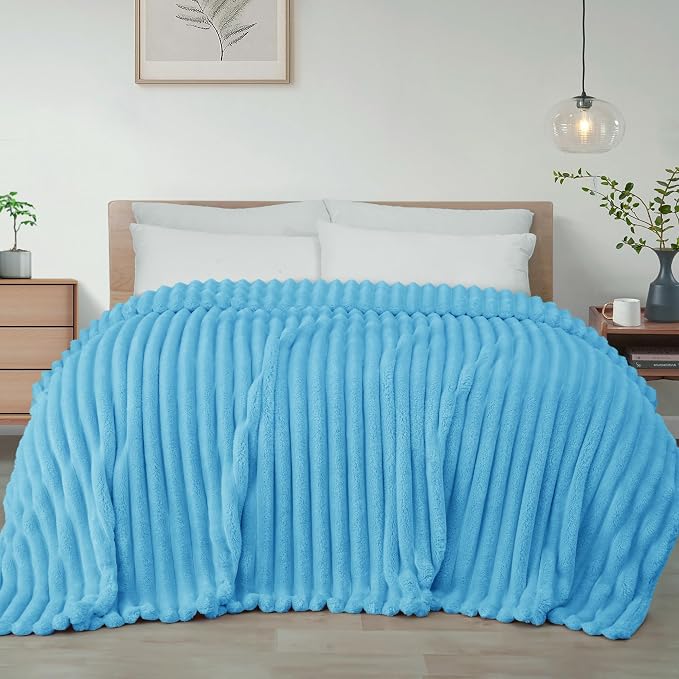 Exclusivo Mezcla Striped King Size Fleece Blanket for Bed, Couch, 90"x104" | Soft Breathable Cozy Bed Blankets, Lightweight Plush Fluffy Fuzzy Jacquard Decorative Blankets
