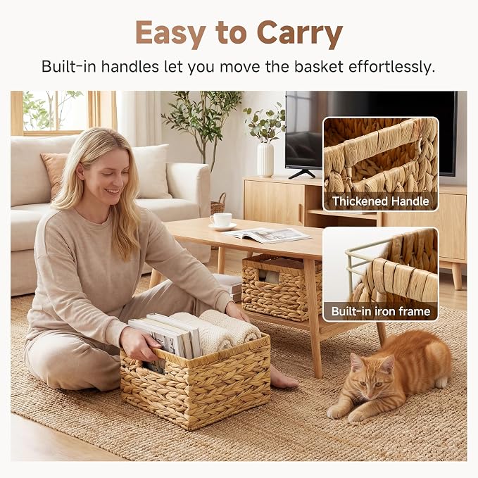 StorageWorks Wicker Baskets for Storage, Wicker Storage Baskets, 2-Pack | Water Hyacinth Storage Baskets for Organizing,Wicker Storage Baskets for Shelves,Decorative Baskets,Woven Baskets for Storage